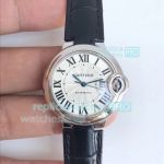 Replica Cartier Ballon Bleu De Cartier White Dial Black Leather Strap Watch 